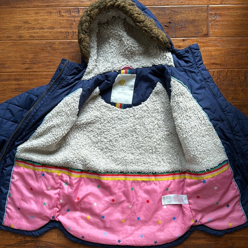 Boden Longline Quilted College Navy Puffer Waterproof Parka Coat, Kids Size 6/7 - Picture 9 of 11